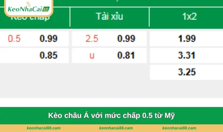 keo chau a voi muc chap 0 5 tu my Kèo châu Á với mức chấp 0.5 từ Mỹ